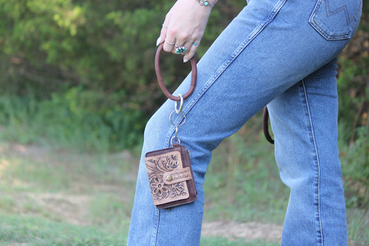 Tooled leather bangle