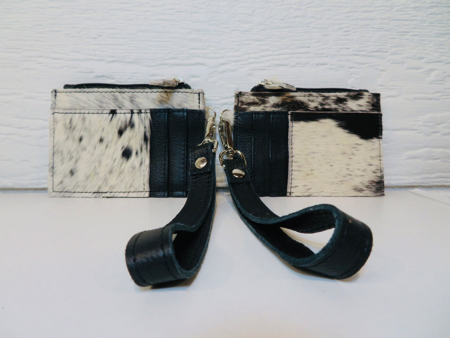 Black leather and cowhide card wallet