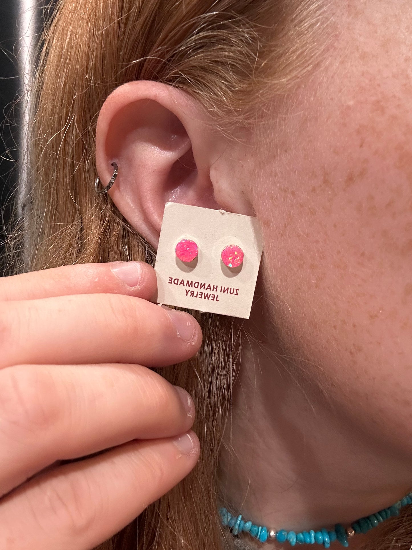 Pink opal studs