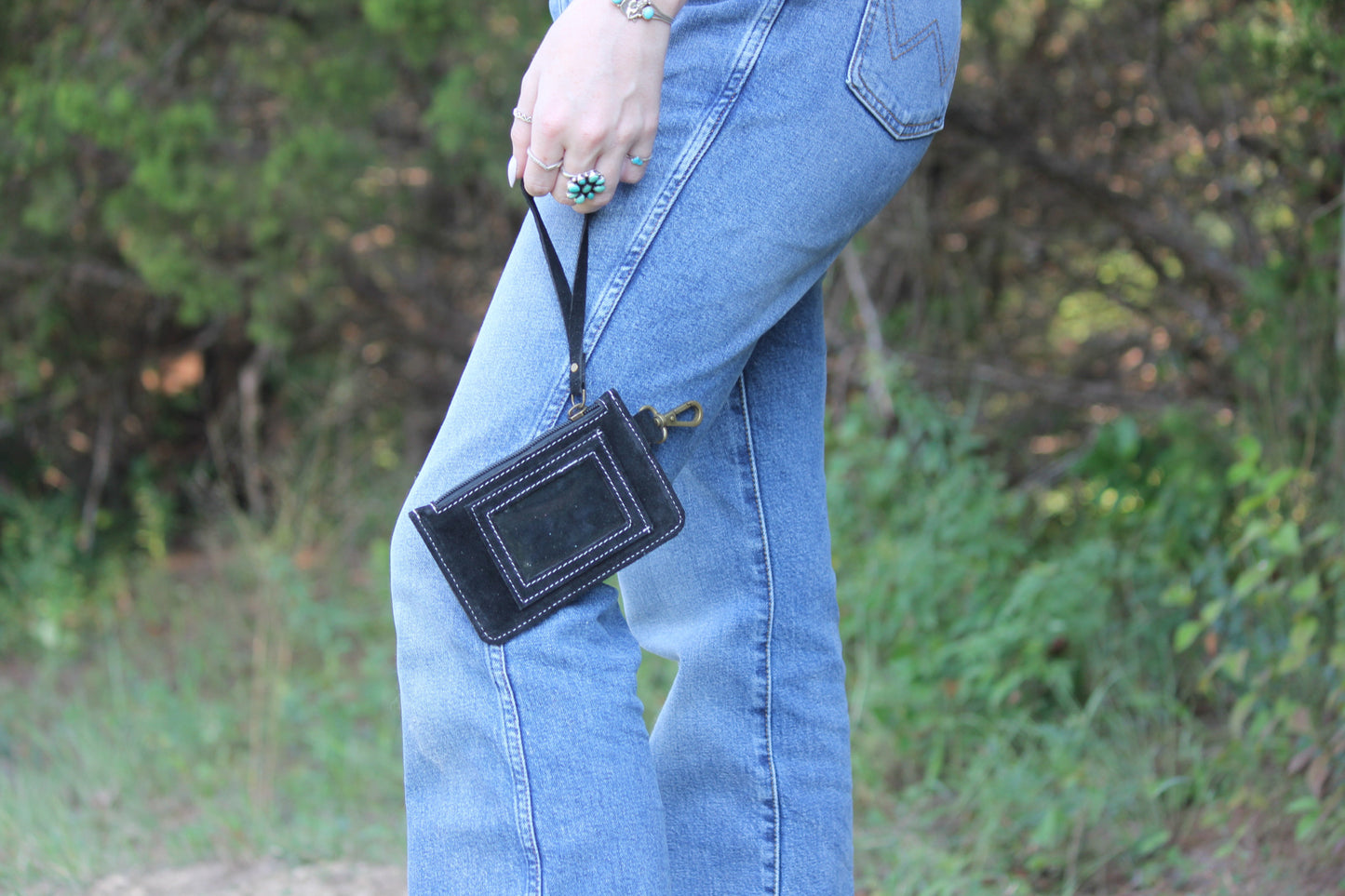 Black boot stitch wristlet