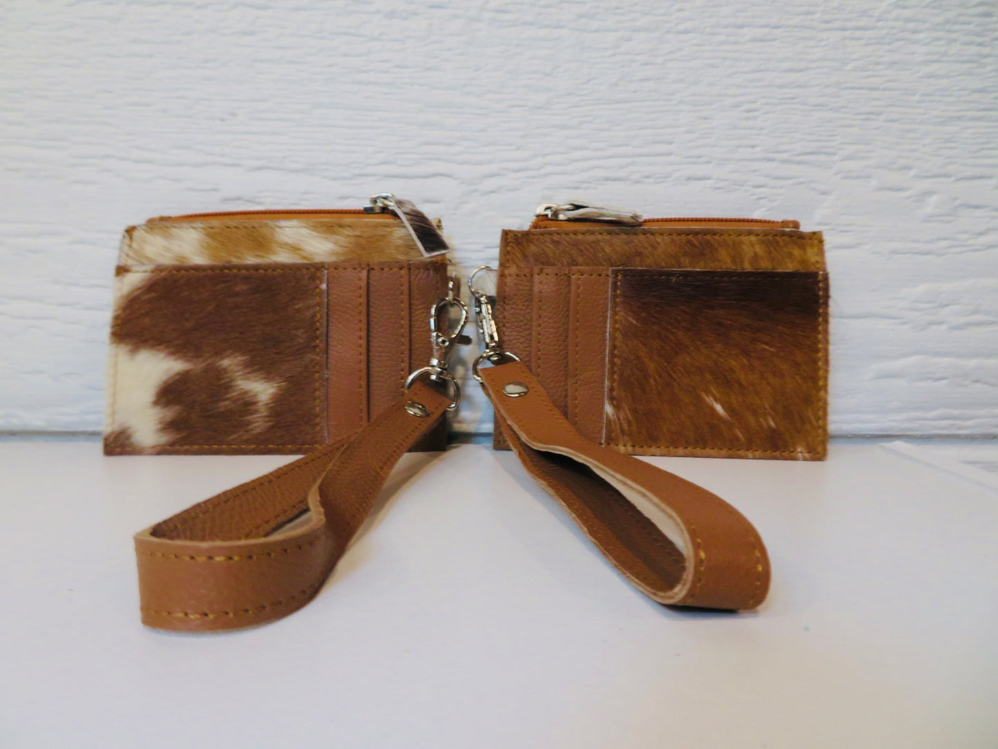Tan leather and cowhide card wallet