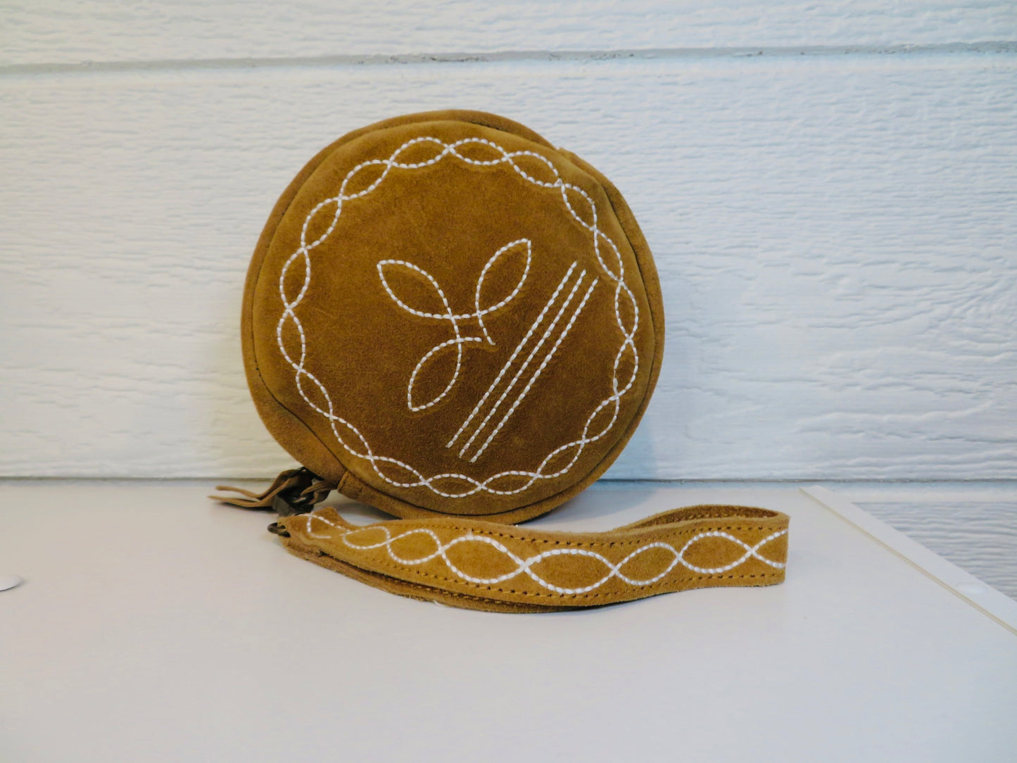 Tan boot stitch wristlet/purse