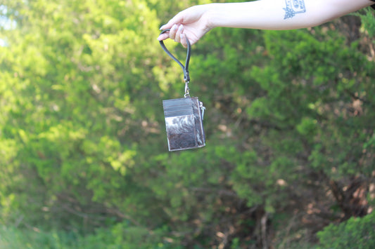 Black leather and cowhide card wallet