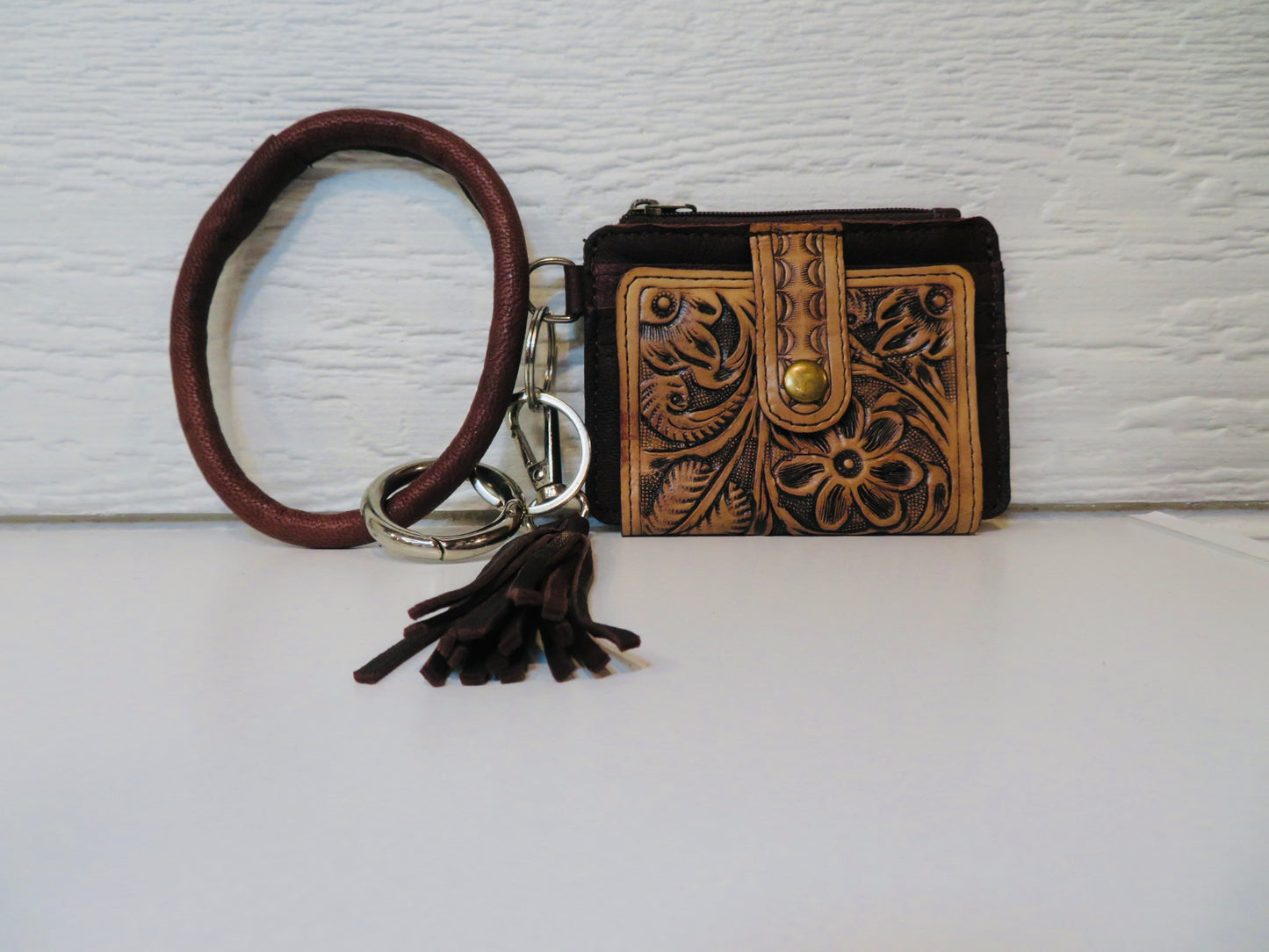 Tooled leather bangle