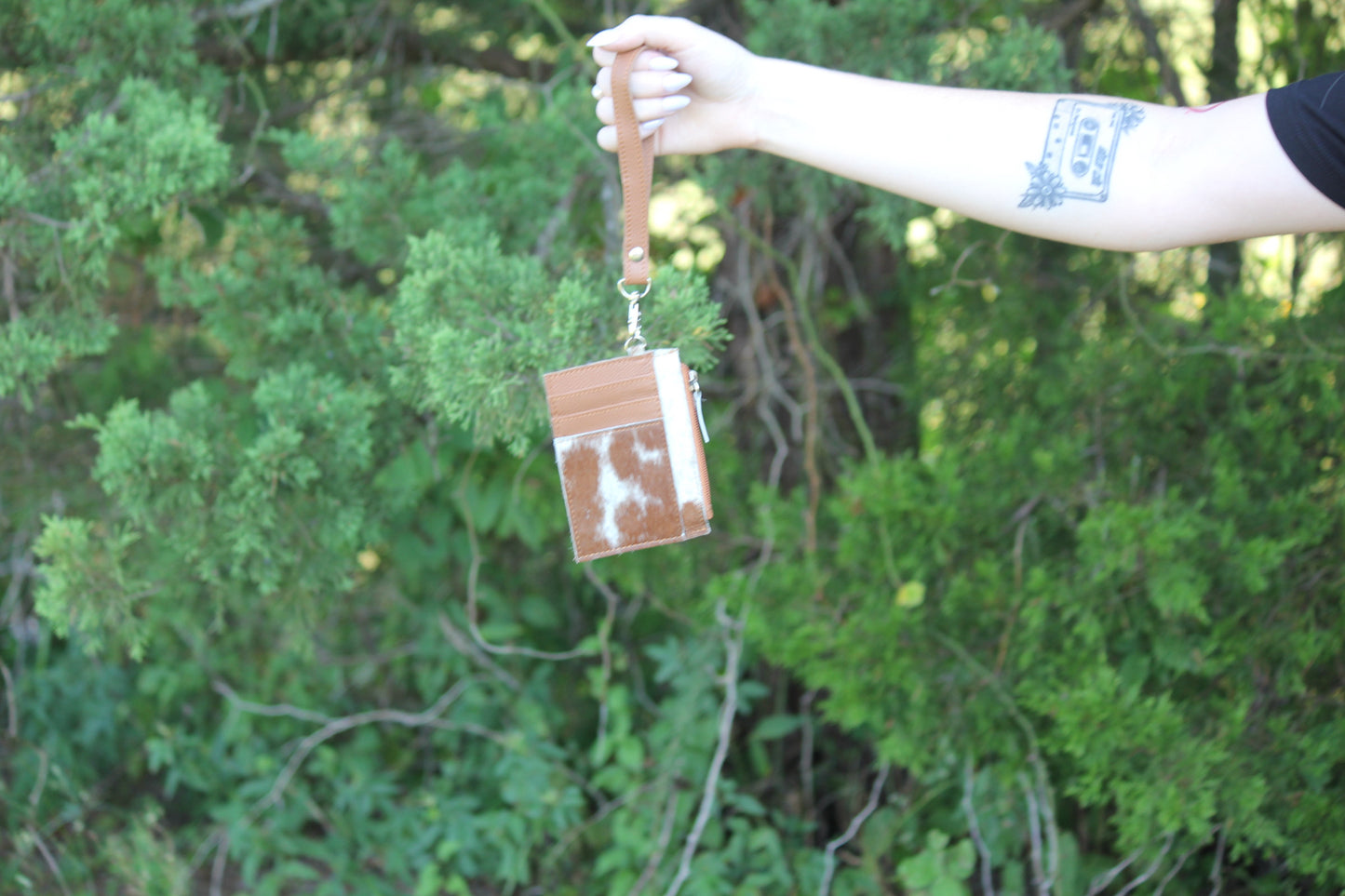 Tan leather and cowhide card wallet