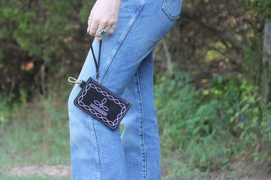 Black boot stitch wristlet