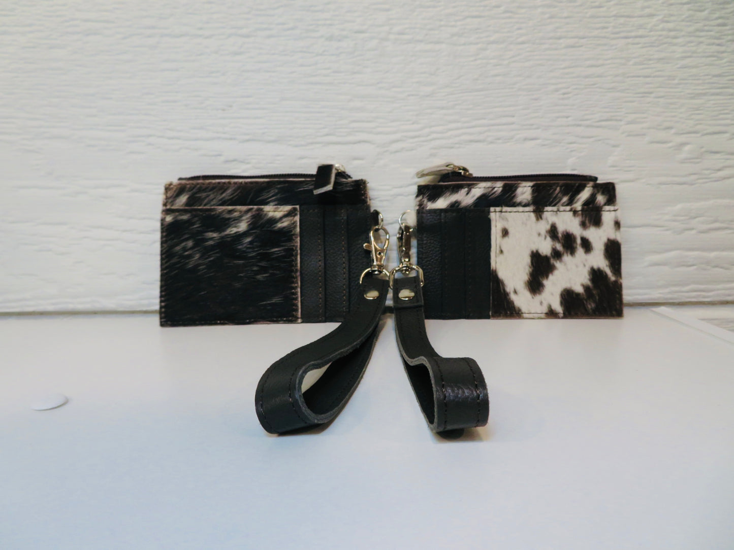 Chocolate brown leather and cowhide card wallet