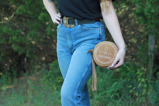 Tan boot stitch wristlet/purse