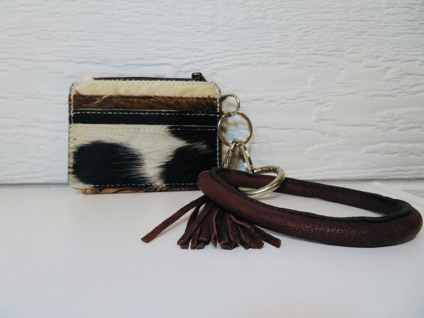 Cowhide and tooled leather bangle