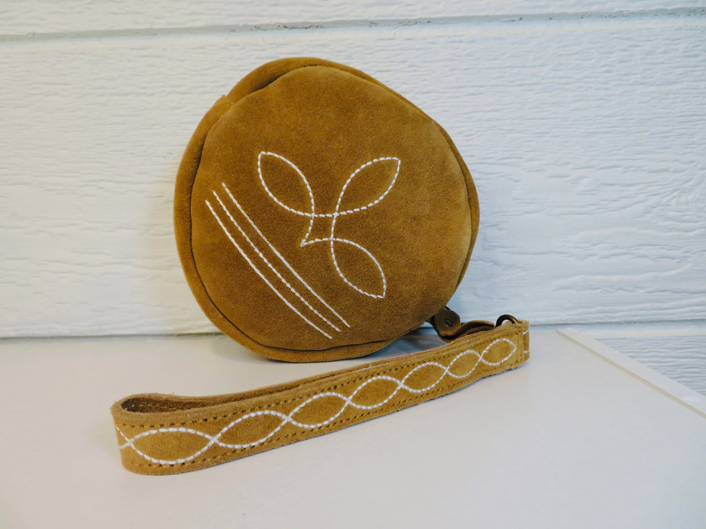 Tan boot stitch wristlet/purse