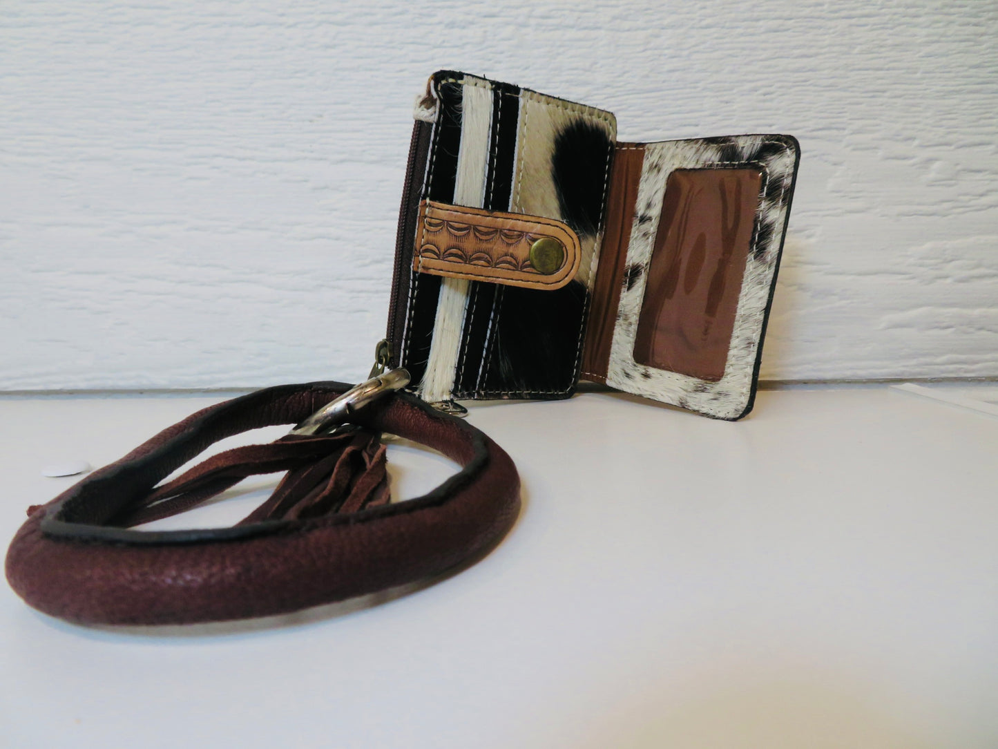 Cowhide and tooled leather bangle