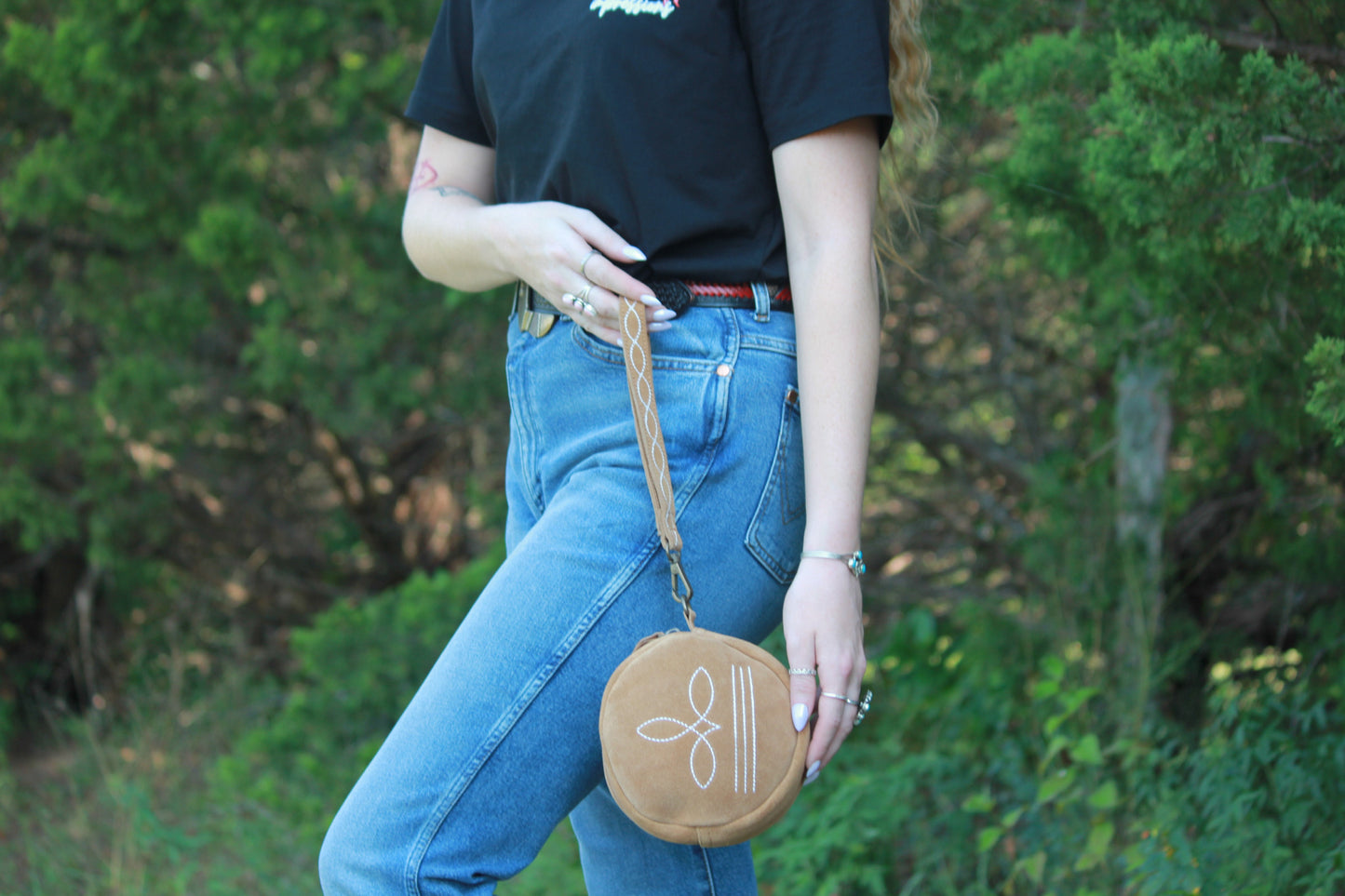 Tan boot stitch wristlet/purse
